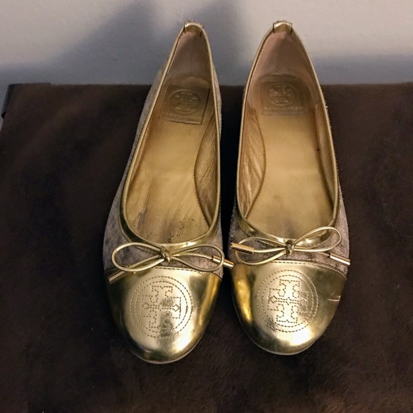 🌺GOLD🌺TORY BURCH EMBELLISHED FLATS🌺7.5M🌺 - Picture 3 of 8